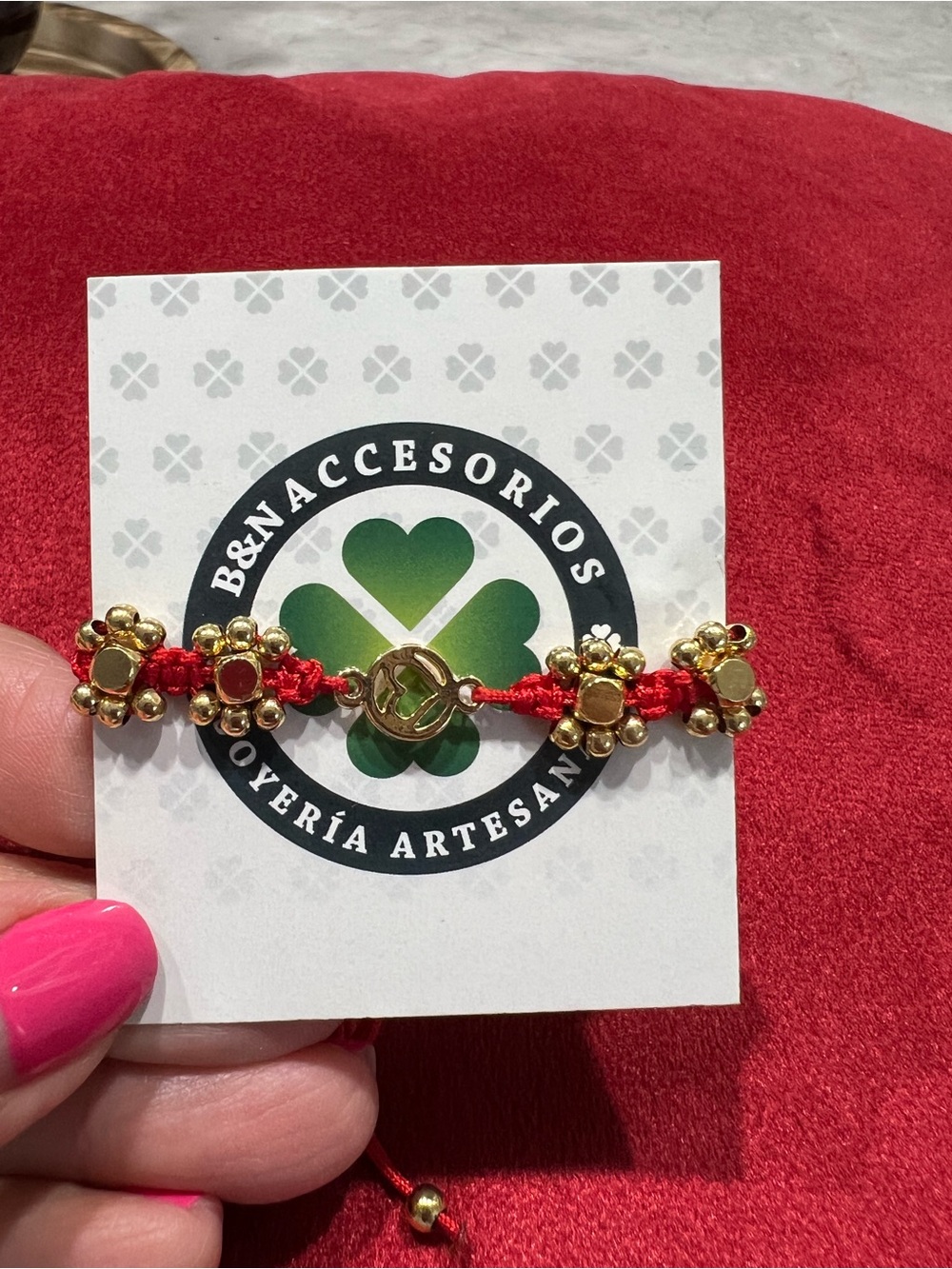 Red Gold Beaded Adjustable Bracelet
